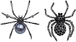 2 Pcs Spider Brooch Pins Set for Women Men With Faux Pearl Halloween Black Crystal Rhinestone Spider Brooch Pin Unisex Witch Jewelry For Halloween Costume Party Decoration Accessories Gift