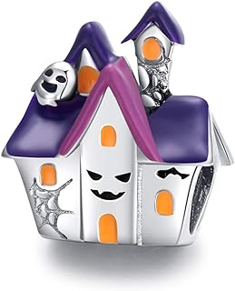 FAEFASH Halloween Ghost Charm Skull Charm 925 Sterling Silver Black Cat,Haunted House, Pumpkin Charm Fit Pandora Style Bracelet,Gifts for Halloween