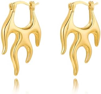 Hinged Hoop Punk Flame Earrings for Women - Hypoallergenic Copper Minimalist Dangle Hoop Design - Versatile Statement Jewelry For All Occasions