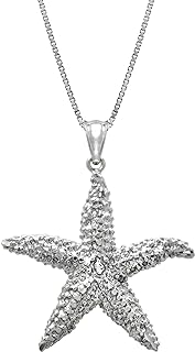 Spring Clasp Sterling Silver Starfish Pendant Necklace by Honolulu Jewelry Company - With Adjustable Box Chain for Ocean Lovers - Textured Starfish Design