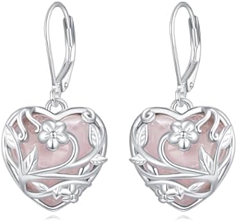 925 Sterling Silver Heart-Shaped Rose Quartz Drop Earrings with Lever Back, Perfect Gift for Women and Girls