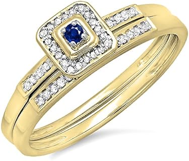 Dazzlingrock Collection 10K Gold Round Blue Sapphire And White Diamond Halo Engagement Wedding Bridal Ring Set