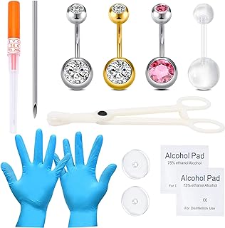 QWALIT Belly Button Piercing Kit Belly Piercing Kit Belly Button Piercing Needle Navel Piercing Kit Belly Button Ring Piercing Kit Silver Gold Belly Piercing kit 14 gauge Piercing Needle