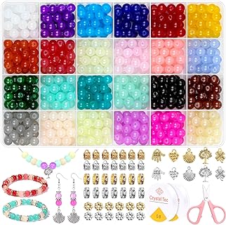 shynek 753 Pieces Glass Beads Bracelet Making Kit, 24 Color Glass Beads for Jewelry Making with Spacer Beads, Bail Tube Beads, Charms and Elastic String for Bracelets