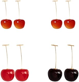 4 Pairs 3D Cherry Dangle Earrings Cherry Earring Fruit Drop Dangle Earrings Charm Sweet Jewelry Gift Earrings for Women Girls