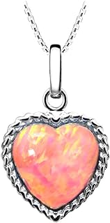 Paul Wright Created Pink Opal Pendant Necklace, Heart Shaped with Coral Pink Color, 925 Sterling Silver, 16” with 2” Extender