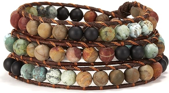 YANCHUN Beaded Bracelets for Women Layered Leather Bracelet Western Bohemian Leather Wrap Bracelet Vintage Beaded Bracelets Jewelry Gift for Men