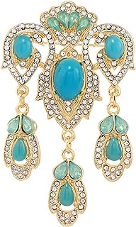 Stylish Pin-Clasp Cubic Zirconia Birthstone Brooch for Women & Girls - Gold-Plated Blue Resin Chandelier Design - Elegant Gift for Birthdays and Holidays