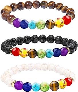 ONESING Chakra Bracelet Set with Braided Bead Chain, Magnetic Clasp - Yoga Healing Stone Bracelet Pack for Men and Women Featuring Crystal, Stone, Lapis, Turquoise, Amethyst - Essential Oil Diffuser Jewelry