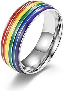 8MM Rainbow Enameled Stainless Steel Ring Colorful LGBT Pride Rings for Women Girls Boy Men Lesbian Gay Birthday Party Band