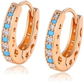 14K Gold Plated Hoop Earrings with S925 Sterling Silver Post - Hinged Cubic Zirconia & Turquoise for Women - U Shape/Double Heart/Infinity Design