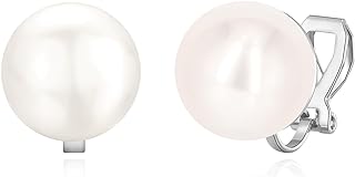 YOQUCOL Women's Silver-Plated-Brass Clip On Stud Earrings with Simulated Freshwater Pearl, Stunning 1.2cm Width Non-Pierced Elegance