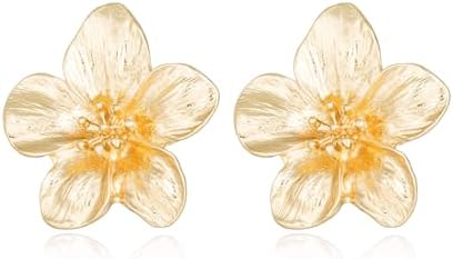 Gold Statement Earrings Large Flower Earrings for Women Boho Big Double Gold Earrings Dangle Unique Spring Earrings Flower Jewelry