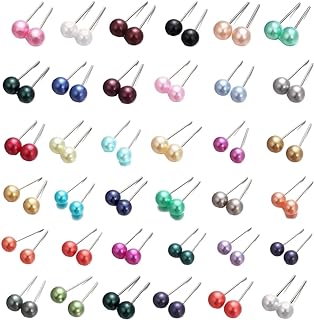 Elegant 36-Pairs Set of Small, Multi-Colored Faux Pearl Stud Earrings for Women with Stainless Steel Push Back