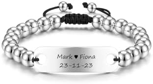 Personalized ID Men Bracelets Customized Name Bar ID Bracelets for Men Women Stainless Steel Engraved Identification Bangle Bracelets Birthday Valentine's Day Present