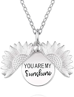 Lobster-Claw Clasp Sunshine Pendant Necklace made of 925 Sterling Silver with Rolo Chain for Women and Teen Girls - Sunflower Shaped Locket Design
