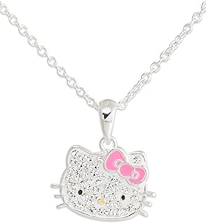 Hello Kitty Sanrio Silver Plated Clear Crystal Pendant Necklace, Official License - Officially Licensed