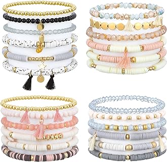 Spring Ring Clasp Aesthetic Bead Bracelets - Boho Surfer & Y2K Style, Bead Chain, Stylish Metallic & Acrylic Beads - Perfect for Women of All Ages, Round Design - Jadive 24-piece Set
