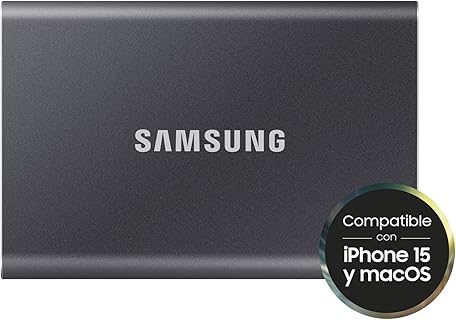 Samsung Disco Duro Externo Portátil SSD T7 4TB, USB 3.2 Gen.2 con Lectura y Escritura de 1.050 MB/s, Compacto y Robusto, para iPhone, Mac, PC, Smartphone, y Videoconsolas