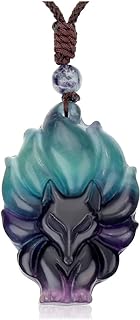 MANIFO Natural Crystal Gemstone Fox Pendant Necklace with Adjustable Woven Rope Chain