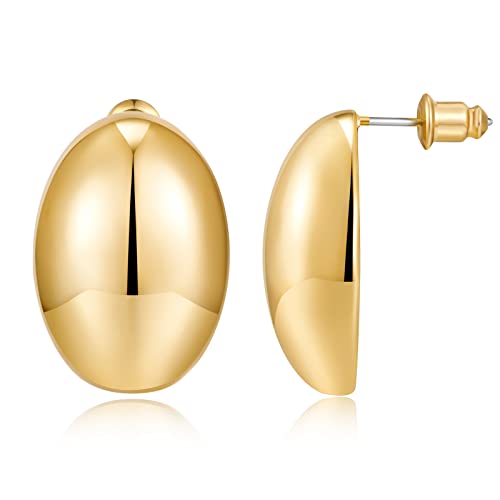 Dainty Chunky Thick Earrings for Women,Gold Silver Polished Earrings Lightweight Jewelry Gifts