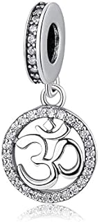 Om Symbol Yoga Charm Bracelet in 925 Sterling Silver with Round Clasp - Pandora Compatible Bead Pendant Design