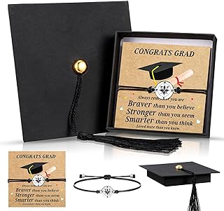 Stainless Steel & Rope Clasp-Inspirational Charm Bracelets-Stainless Steel Gems-For Unisex Graduates-Cap Box Design