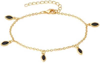 Womens Dainty Gold Chain Bracelet,Simple Layered Chain Bracelets,Beaded Turquoise Bracelet,Charm Crystal Bar,Heart,Karma,Triangle,Pearl Bracelets for Women