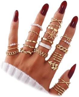 Gold-Plated Dainty Stackable Rings with Cubic Zirconia for Women and Girls, IFKM 51-Piece Versatile Design