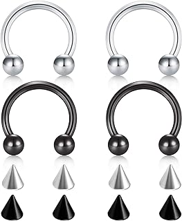 D.Bella 22G 20G 18G 16G 14G 12G 10G 8G 6G 4G 2G 0G 00G Surgical Steel Nose Septum Horseshoe Hoop Eyebrow Lip Navel Belly Nipple Piercing Ring Helix Tragus Daith Rook Captive Earrings Replacement Spikes