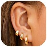 Small Chunky Hoops Earrings Set for Women Girls, 14K Gold Plated Lightweight Dainty Hoop Earrings for Women