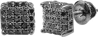 Dazzlingrock Collection Round Black Diamond Dice Shaped Unisex Stud Earrings (Color Black, Clarity Opaque) in Black Plated 925 Sterling Silver