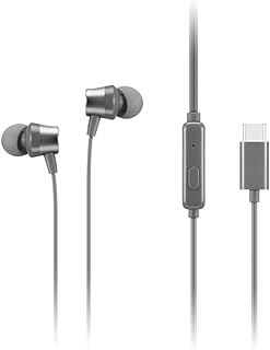 Lenovo kabelgebundene In-Ear-USB-C-Kopfhörer mit Inline-Mikrofon und Play/Pause-Taste, inklusive 3 Größen Silikon-Ohrstöpseln, ideal für hohe Produktivität unterwegs