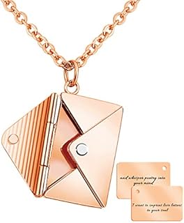 Personalized Envelope Locket Necklace for Women Customized Message Name Date Phrase Love Letter Necklace for Wife Mom Girlfriend BFF Couples
