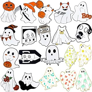 20 Pieces Cute Ghost Enamel Pin Kawaii Pins Halloween Funny Lapel Pins Ghost Brooches Badges Aesthetic Gift Cartoon Boo Pumpkin Flying Spirit Enamel Pins for Women Men Backpack Jacket Clothes