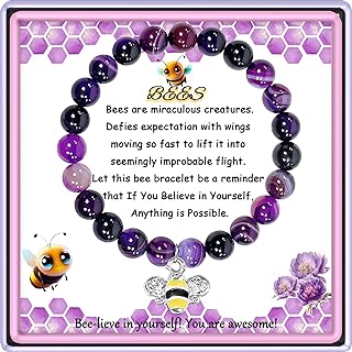 Amethyst Bee Charm Bracelet with Slide Clasp in Alloy Material for Women - A Perfect Gift for Mom, Daughter, Granddaughter or Niece