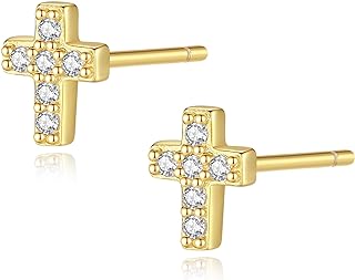 Lumayina 925 Sterling Silver Cross Earrings for Women, Small 14k Gold Plated Cubic Zirconia Earrings Studs Hypoallergenic for Women Teen Girls Gifts