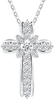 Sterling Silver Moissanite Large Cross Pendant Necklace, Cable Chain, for Women, Cruciform Design