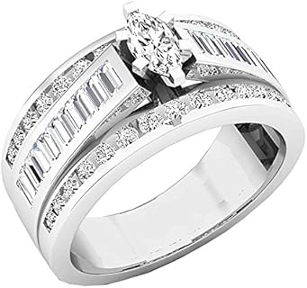 Dazzlingrock Collection 1.00 Carat (ctw) 14K Gold Marquise, Baguette & Round Cut Diamond Ladies Engagement Ring 1 CT