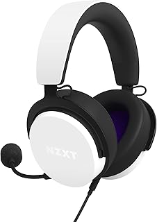 NZXT Weißes Gaming-Headset mit Hi-Res-Audio und DTS Headphone:X Surround-Sound, Leichtem Design und Abnehmbarem Mikrofon für Gamer und Musikliebhaber