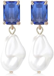 Fashion Pearl Drop Earrings for Women With Crystal - Rhinestone Statement Earrings with Pearl Dangling Studs - Large White Baroque Pearl Earrings for Bridesmaid Wedding Party Birthday Holiday
