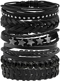 4-10 Pcs Leather Bracelets Set for Women Men Braided Wooden Beads Wrap Cuff Cord Adjustable