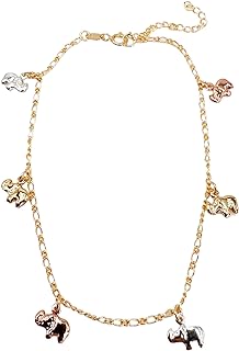 LESLIE BOULES Elephant Charm Anklet - 18K Gold-Plated Yellow, Rose, and Silver, Up to 10 Inches