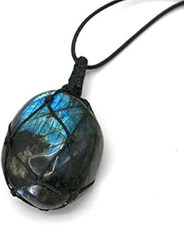 Healing Stones Necklace, Dragons Heart Labradorite Healing Crystal Necklace for Women Men Macrame Energy Natural Gemstone Necklace Pendant Wrap Braid Jewelry Stone Gift
