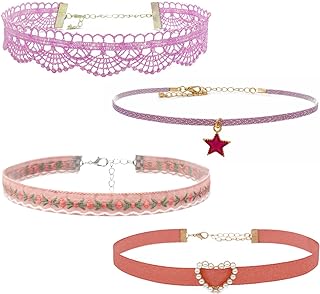 Flower Choker Necklace Set with Crisscross Chain and Fishhook Clasp, Adorned with Cubic Zirconia Gems, Sterling Silver and Stainless Steel, For Girls and Women - Floral, Lace, and Velvet Designs