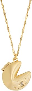 Wanderlust + Co 14K Gold Plated Fortune Cookie Locket Necklace with Twister Rope Chain & Cubic Zirconia Accent, Hypoallergenic Brass Pendant