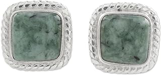 NOVICA handmade .925 Sterling Silver Jade Stud Earrings Rope Motif from Guatemala Green Kale [0.4 in L x 0.4 in W x 0.2 in D] 'Love Lassos in Green'