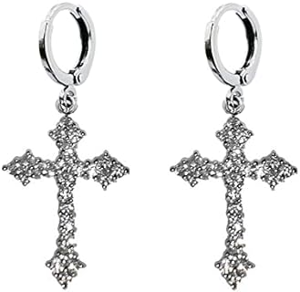 Fashion CZ Cross Dangle Earrings for Women Girls Hypoallergenic Crystal Charms Drop Dangling Huggie Small Hoop Cartilage Cuff Dainty Punk Faith Jewelry Gifts for Prayer