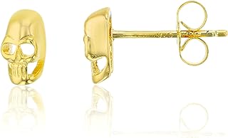 Solid 925 Sterling Silver Polished Skull Stud Earrings for Women and Girls | 7.5mm Gold Plated Hypoallergenic Studs