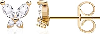 Dainty CZ Butterfly Earrings 14K Gold Plated Butterfly Stud Small Marquise Cubic Zirconia Animal Earring Minimalist Mari Earrings Stud for Women Girls Gift